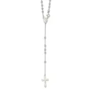 Sterling Silver Polished Bead 18 Inch Rosary Necklace
