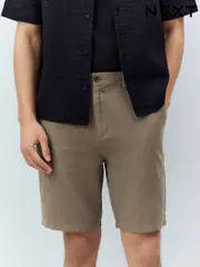 Mushroom Linen Rich Elasticated Waist Chino Shorts (AL5235) | $47