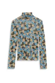 Scanlan Theodore Italian Floral Print Mesh Turtleneck Top sz 10 NWT