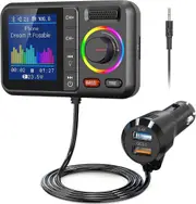 Nulaxy Bluetooth FM Transmitter for Car, Wireless Car Bluetooth Adapter V5.0 with Big Color Screen, Support Hands-Free Call, Siri&Google, MP3 Music Player BASS&TRE Booster, TF Card/Aux-Km28