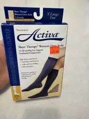 Activa 15-20 mmHg Knee High Compression Dress Socks Closed Toe Tan XL New