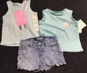 NWT Cat & Jack Grayson Mini Girls 12 Months 2 Tank Tops Green Jean Shorts