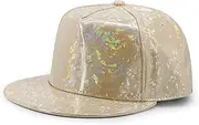 [HAMKVBPR] Baseball Cap Unisex PU Leather Dance Flat Brim Hat Men Hip Hop Hat Baseball Cap Outdoor Sports Hat(Khaki)