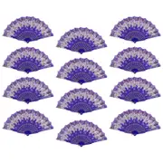 12pce Purple Glitter Hand Fan Beautiful Colour Butterfly Design Fold Out Party