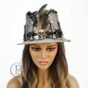 Skull Hat Voodoo Skull Steampunk Costume Hat Burning Man Hat Tribal Gray