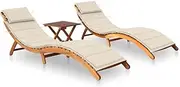 Outdoor Loungers Set of 2, Poolside Chair with Table and Cushions, Patio Chaise Lounge Chair Sun Lounger for Tanning Poolside Deck Lounge, Solid Wood Acacia
