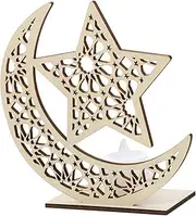 [ORFOFE] Eid Lamp LED Decorative Light Wooden Moon and Star Design Bedside Lamp Warm Night Light for Ramadan Home Decoration Unique Aesthetic Table for Parties and Festivals