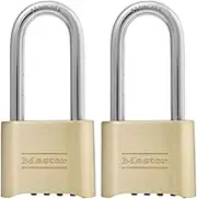 Master Lock Brass Combination Lock, Gate Lock for Outdoor Fence or Shed, Customizable Combination Padlock with Extended 2-1/4-Inch-Long Shackle, 2 Pack, 175LHEC2