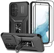 [Lonjanfon] Case for Samsung Galaxy A54 5G Mobile Phone Case + 2 Protective Glasses, Camera Protection 360 Degree Stand, TPU + PC Military Protection Shockproof Scratch-Resistant Protective Case for