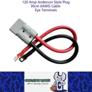 1 x 120amp Anderson Style Plug With 30cm 6AWG Cable with Eye Terminals 120 Amp