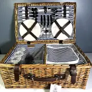 NEW, PICNIC TIME Belmont Picnic Basket for 4, Wicker Picnic Baskets with Cooler