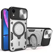 case For iPhone Xr Slide Camera Lens Protection and Built in 360 Rotatable Ring Holder - Silvery