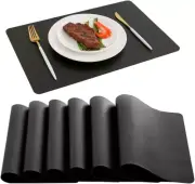 Placemats Set of 6, Black Waterproof Faux Leather Heat Resistant Mats for Kitche