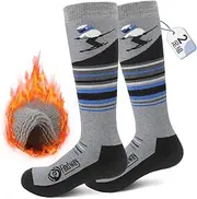 [Findway] Kids Ski Socks, Kids Thermal Socks Merino Wool Knee High Warm Socks Boys Girls Snow Socks Soft Breathable Warm Thick Outdoor Long Ski Socks for Skiing Skating Snowboarding, 2 Pairs/3 Pairs