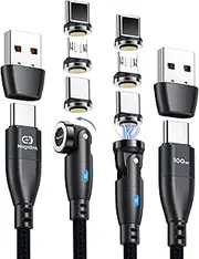360 PRO 100W Magnetic USB C Phone Charger (Pack of 2) - 6 in 1 Magnet Charging Cable Fast Charging & Data - Works with i-Products, Type-C and Micro USB (Onyx Black)
