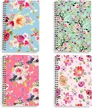 AIMALL 4-Pack Floral A5 Spiral Notebook, 5.71 x 8.27 Inch, Thick Coil Binding, Colourful Flower Cover, Lined Pages, Hard-Surface Retro Notepad for Journaling, Office, School