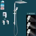 Chrome Square Twin 12" Rain Shower Head Sliding Rail Arm Diverter Mixer Tap Set