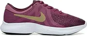 [Nike] Girl's Revolution 4 (GS) Running Shoes (7 M US Big Kid, Tea Berry/Bordeaux/White/Metallic Gold)
