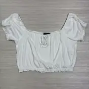 Primark Womens Peasant Top Cropped White Boho Off Shoulder Short Sleeve MED NWT