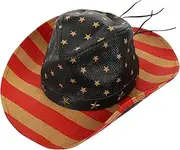 [SAFIGLE] Unique Shape Straw Cowboy Hat American Flag Pattern for National Festival