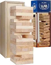 WE Games Wood Block Toppling Timbers Game - 12 inch with Wooden Box and Die - Natural Blocks