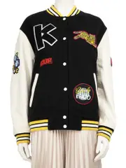 Wool & Leather Logo Patch Bomber Jacket