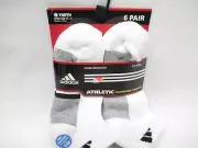 6 PAIRS: YOUTH ADIDAS CLIMALITE ATHLETIC LOW SOCKS (WHT/BLK) SZ: 13-4