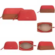 OROTON Women Beauty Case two Piece Set Anna Pebble Leather Cherry Cognac NWT