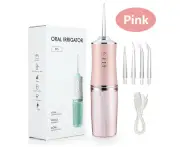 Cordless Water Flosser Dental Oral Irrigator Floss Pick Teeth Cleaner 4 Heads-Pink