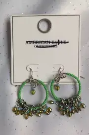 American Eagle Outfitters Green Beaded Hoop Earrings With Dangle Beads-NWT.