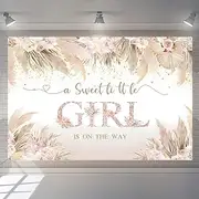 A Sweet Little Girl is on The Way Baby Welcome Backdrop Pink Flowers Baby Shower Photography Background Flower Baby Girl Party Decorations Party Banner Fabric Sign Poster