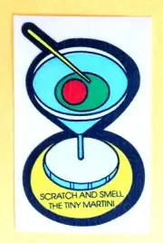 VTG 80s MELLO SMELLO Scratch & Smell Tiny Martini Sniff Sticker Cocktail MATTE