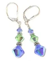 Sapphire BLUE Peridot GREEN Crystal Earrings Sterling Silver Swarovski Elements