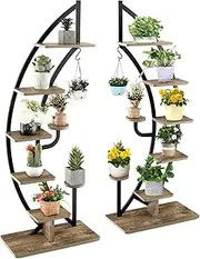 Costway 6-Tier Tall Metal Plant Stand Rack, Curved Half Moon Shape Ladder Planter Shelf W/ Top Hook, Anti-Toppling Device, Modern Flower Pot Holder, Indoor Metal Flower Shelf for Balcony, Living Room