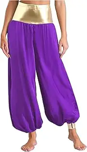 [Yeahdor] Women's Belly Dance Costume Harem Dance Trousers Arabic Halloween High Waist Lantern Pants