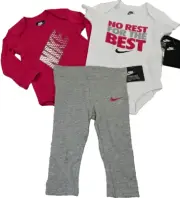 Nike 3-pc. Romper Pant Set Baby Girls, Hot Pink/Grey Sz-9-12 Mo
