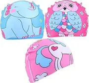 TOGEVAL 3Pcs Cartoon Printed Swim Caps Lightweight Elastic Swimming Caps for Boys Protects Hair Easy to Wear for Pool Beach Fun