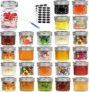 KITment 24 Pack Mini Mason Jars, 4oz Wide Mouth Glass Canning Jars with Separable Lids and Seal Bands, Diamond Appearance Small Spice Container for Honey, Jam, Overnight Oats, Yogurt, Candles
