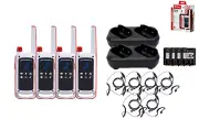 Motorola T478 Red Cross Two Way Radio 4 PK Walkie Talkies Dual Charger Earpieces