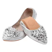 Nevenka Women Flat Shoes Rhinestone Sparkly Comfort Slip Ons Shoes-Silver1