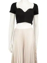Black Crystal Embellished Crop Top