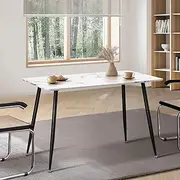 Oikiture 120cm Dining Chair with Marble Top and Metal Legs, Wooden Table for Home Kitchen Furniture