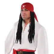 Pirate Party Supplies Red Bandana with Dreads - Adult Novelty Use Halloween