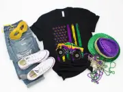 Mardi Gras Monster Truck Beads Flag Shirt, Kids Boys T-Shir (2)