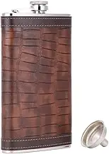 TOX TANEAXON 12 oz Crocodile Leather Pattern Pocket Whiskey Liquor PU Leather Wrapped Flask with Funnel and Premium Box - Stainless steel and Leak Proof