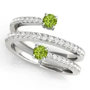 0.50 Carat Total Weight Spiral Duo Peridot Gem Stone & Diamond Swirl Ring