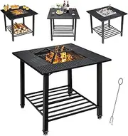 Costway 31" Outdoor Fire Pit Dining Table Charcoal Wood Burning W/Cooking BBQ Grate