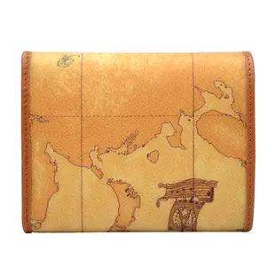 Alviero Martini 義大利地圖包 經典扣式零錢袋皮夾-地圖黃