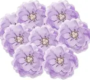 uxcell 3.15 Inch Chiffon Flowers, 5 Pcs Fabric Flowers Rhinestone Pearl Large Camellia Sewing Appliques for DIY Crafts Dresses Clothing Headbands Wedding Party Decoration, Light Purple
