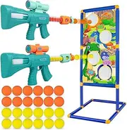 Shooting Game Toy for 5 6 7 8 9 10+ Years Olds Boys,2pk Foam Ball Popper Air Toy Guns with Standing Shooting Target,24 Foam Balls, Ideal Gift